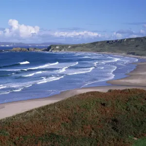 Aerial view of White Park Bay, North Antrim, County Antrim, Northern Ireland, UK Aerial view of White Park Bay, North Antrim, County Antrim, Northern Ireland, UK