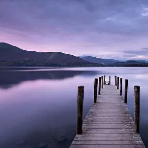 Ashness launch/jetty, Ashness, sunset, Derwent Water, The Lake District, Cumbria, UK. October 2016