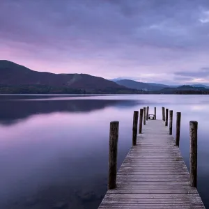 Ashness launch/jetty, Ashness, sunset, Derwent Water, The Lake District, Cumbria, UK. October 2016