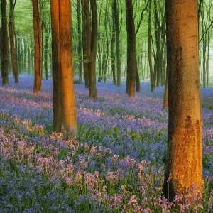 Carpet of Bluebells (Endymion nonscriptus) in Beech (Fagus sylvatica) woodland at dawn Carpet of Bluebells (Endymion nonscriptus) in Beech (Fagus sylvatica) woodland at dawn