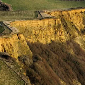 Coast path between Thorncombe Beason and Eype Mouth showing Thorncombe Sands in the cliff face