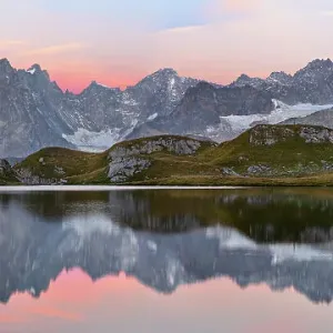 Colourful pink sky at dawn reflected in Fenetre Lake Print Colourful pink sky at dawn reflected in Fenetre Lake Print