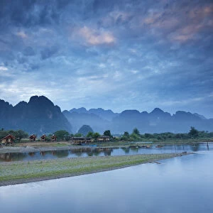 Dawn over the mountains and Nam Song River at Vang Vieng, Laos, March 2009