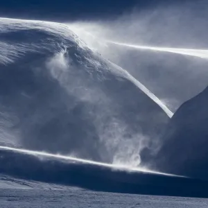 Drifting snow in landscape from Svalbard, Norway. April