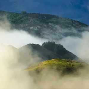 Fog between the mountains. Lagos de Covadonga (Covadonga Lakes) in Picos de Europa National Park Fog between the mountains. Lagos de Covadonga (Covadonga Lakes) in Picos de Europa National Park
