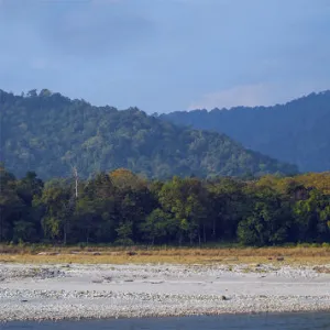 Foothills of the Himalayas, Manas River, Manas National Park, Assam, India. December 2006