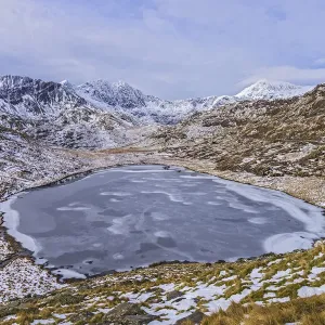 Frozen Llyn Teyrn Print with Y Llewydd and Snowdon Frozen Llyn Teyrn Print with Y Llewydd and Snowdon