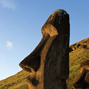 Giant monolithic stone Maoi statues at Rano Raraku, Easter Island, Rapa Nui, Chile