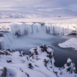 Godafoss waterfall print, frozen in winter Godafoss waterfall print, frozen in winter
