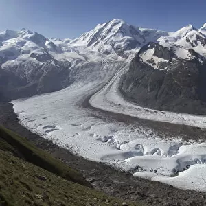 Gorner Glacier with meltwater channels, and Breithorn, Valais Alps, Canton Valais / Wallis