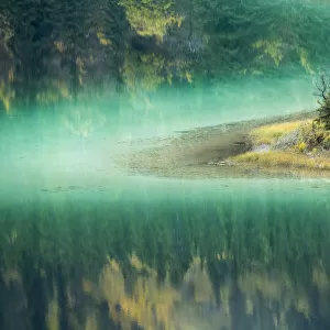 Green waters of Emerald Lake, near Carcross, Yukon Territories, Canada, September 2013