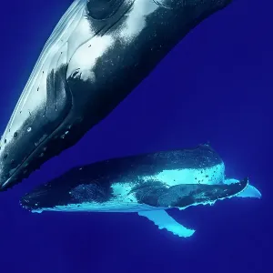 Humpback whale (Megaptera novaeangliae) pair swim together, Tubuai, French Polynesia, Pacific Ocean Humpback whale (Megaptera novaeangliae) pair swim together, Tubuai, French Polynesia, Pacific Ocean
