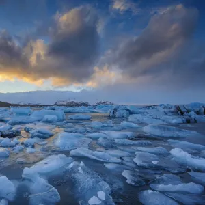 Ice floating on Jokulsarlon glacial lake, Vatnajokull glacier, Iceland, November 2012