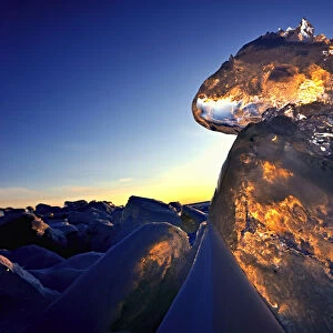 Ice formation at sunset, Lake Baikal, Siberia, Russia, March