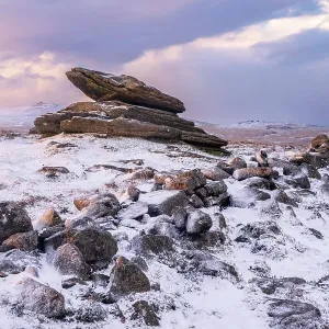 Irishman's Wall on Belstone Ridge after snowfall, Dartmoor National Park, Devon, England, UK. January, 2023 Irishman's Wall on Belstone Ridge after snowfall, Dartmoor National Park, Devon, England, UK. January, 2023