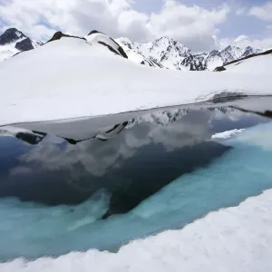 Lac de Fenetre, alpine lake, still under an ice cover at the end of May, 2456 m above sea level Lac de Fenetre, alpine lake, still under an ice cover at the end of May, 2456 m above sea level