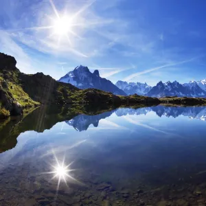 Lacs des Cheserys with Aiguilles de Chamonix, Haute Savoie, France, Europe, September