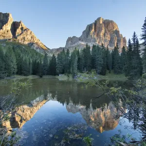 Dolomite Mountains Print: Lago Bain de Dones Reflection Dolomite Mountains Print: Lago Bain de Dones Reflection