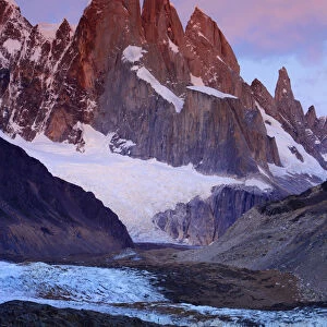 Laguna Torre and Grande glacier below Cerro Torre (3102 m) at dawn, Los Glaciares National Park