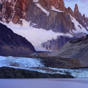 Laguna Torre and Grande glacier below Cerro Torre (3102 m) at dawn, Los Glaciares National Park