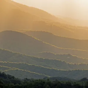 Landscape of Hills at the Melnik earth pyramids at sunrise, Foothills of Pirin Mountains