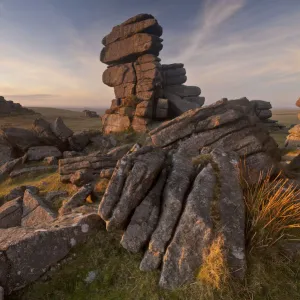 Landscape view of Great Staple Tor, Dartmoor National Park, Devon, England, UK, January 2012