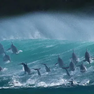 Grand groupe de dauphins à bosse (Tursiops truncatus) sautant par-dessus les vagues pendant la course annuelle des sardines, Port St Johns, Afrique du Sud. Finaliste dans la catégorie Animaux dans leur environnement des Wildlife Photographer of the Year A Grand groupe de dauphins à bosse (Tursiops truncatus) sautant par-dessus les vagues pendant la course annuelle des sardines, Port St Johns, Afrique du Sud. Finaliste dans la catégorie Animaux dans leur environnement des Wildlife Photographer of the Year A