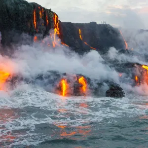 Lava flow from Kilauea Volcano flowing into the Pacific Ocean, Kalapana Coast, Big Island, Hawaii