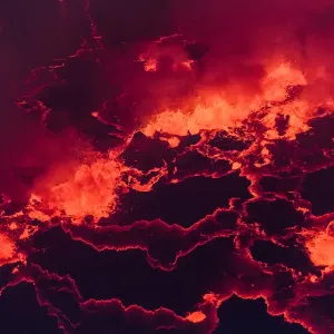 Lava Lake at night in the crater of Nyiragongo Volcano, Virunga National Park, North Kivu Province