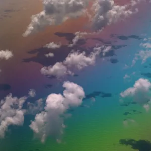 Looking down onf Clouds over Atlantic Ocean with rainbow colours