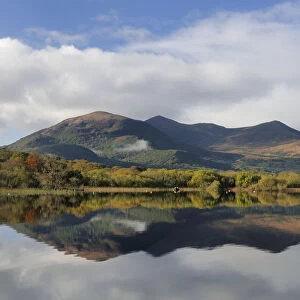 Macgillycuddys reeks and Lough Lean lower, photographed from Ross castle, Killarney