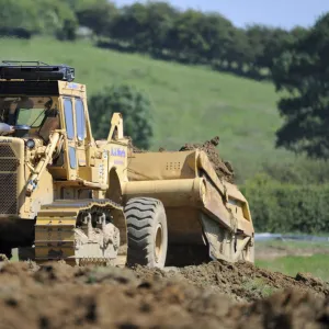 Machine creating earth embankment for lagoon at Rutland Water. Summer 2010