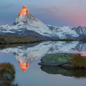 Matterhorn Print at Sunrise with Lake Stellisee Reflection
