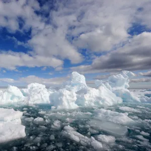 Melting ice under expansive clouds. Floe Edge, Arctic Bay, Baffin Island, Nunavut