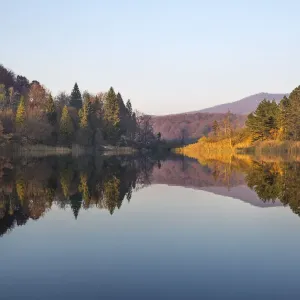 Mirror reflections at sunset in the Upper Lakes region of Plitvice Lakes National Park Mirror reflections at sunset in the Upper Lakes region of Plitvice Lakes National Park