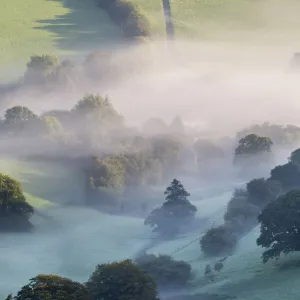 Misty morning view of Exmoor countryside from Winsford Hill, Exmoor National Park