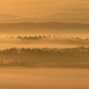 Morning mist over Vosges mountain, France, October