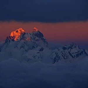 Mount Ushba (4, 710m) at sunset, just on the Georgian side of the border, seen from Elbrus
