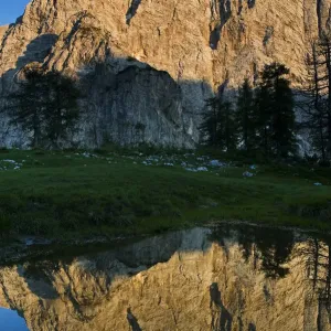 Mount Velika Mojstrovka (2, 056m) with reflection in a pool of water, Sleme, Triglav National Park Mount Velika Mojstrovka (2, 056m) with reflection in a pool of water, Sleme, Triglav National Park