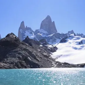 Mt Fitz Roy and Laguna Los Tres, panoramic view, Fitzroy National Park, Argentina Mt Fitz Roy and Laguna Los Tres, panoramic view, Fitzroy National Park, Argentina