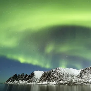 Northern lights over the coast of Senja, Norway, February