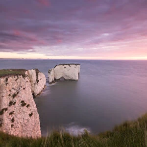 Old Harry Rocks at dawn, looking towards the Isle of Wight, Studland, Dorset, England, UK