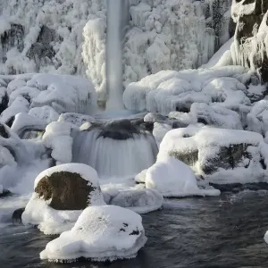 Oxararfoss waterfall print in winter Oxararfoss waterfall print in winter