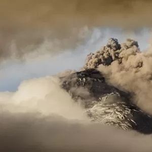 Plume of ash over the erupting Cotopaxi Volcano, Cotopaxi National Park, Cotopaxi