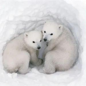 Oso polar (Ursus maritimus) cachorros, edad 2-3 meses, en cueva, Parque Nacional Wapusk, Manitoba. Oso polar (Ursus maritimus) cachorros, edad 2-3 meses, en cueva, Parque Nacional Wapusk, Manitoba.