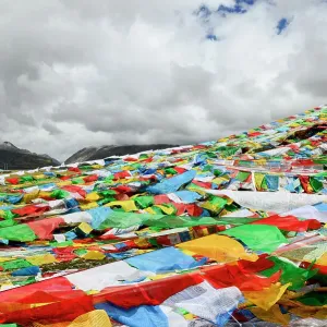 Prayer flags on shores of Nam-Tso Lake. Tibet, China Prayer flags on shores of Nam-Tso Lake. Tibet, China