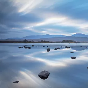 Reflections in Loch Baa at dawn, Rannoch Moor, Glencoe, Lochaber, Scotland, UK, October 2014