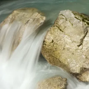 River Tolminka flowing over rocks, Tolminka canyon, Triglav National Park, Slovenia River Tolminka flowing over rocks, Tolminka canyon, Triglav National Park, Slovenia