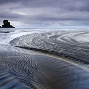 Sea stack and Talisker Beach, Isle of Skye, Inner Hebrides, Scotland, UK, September 2013