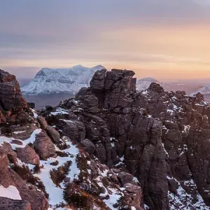 Stac Pollaidh at sunrise, Inverpolly, Highlands of Scotland, UK, February Stac Pollaidh at sunrise, Inverpolly, Highlands of Scotland, UK, February
